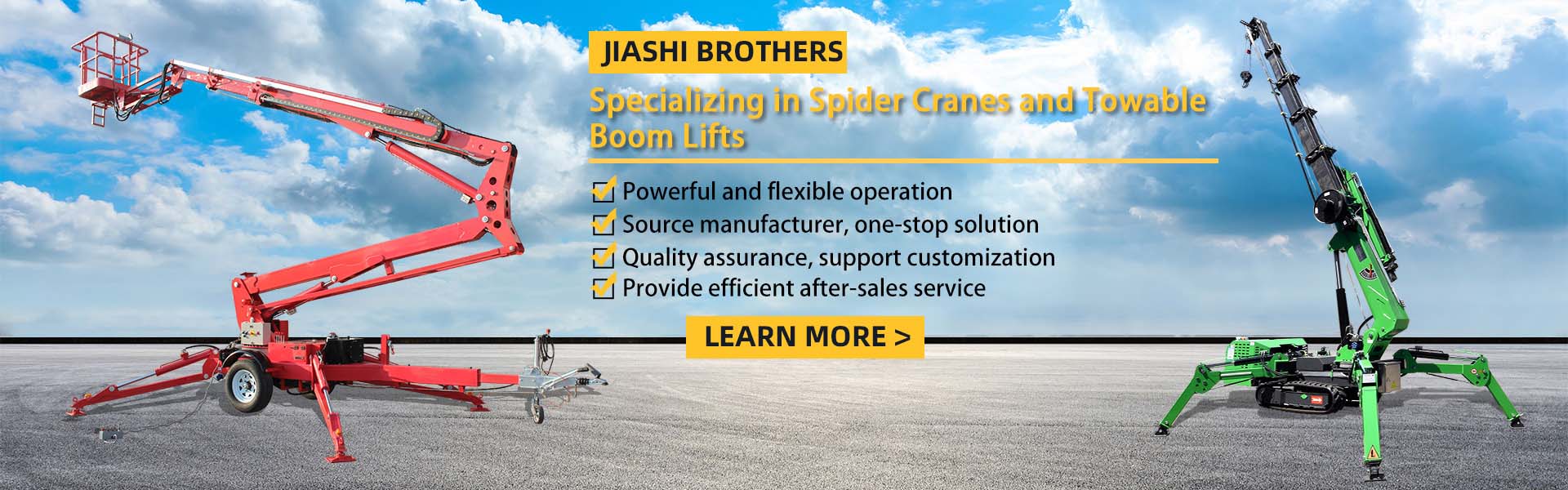 #ffffff
Jiashi Brothers Intelligent Equipment Co., Ltd
Spider Crane
Manufacturer and seller of spider cranes   Specializing in 1.2-18 ton cranes
